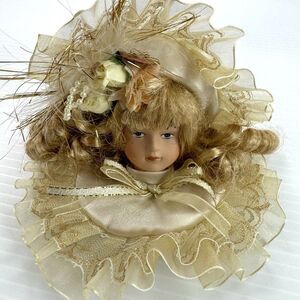 Victorian Doll Face Ornament Bonnet Lace Flowers MTY International Vintage